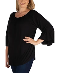 Women's Plus Flared Long Sleeves Henley Tunic Top
