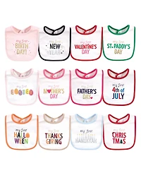 Hudson Baby Infant Girl Cotton Bibs 12pk, Holiday Bold Girl, One Size