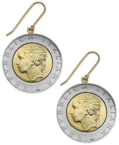 Vermeil and Sterling Silver Lira Coin Drop Earrings