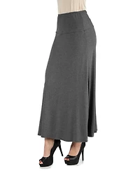 24Seven Comfort Apparel Women Elastic Waist Solid Color Maxi Skirt