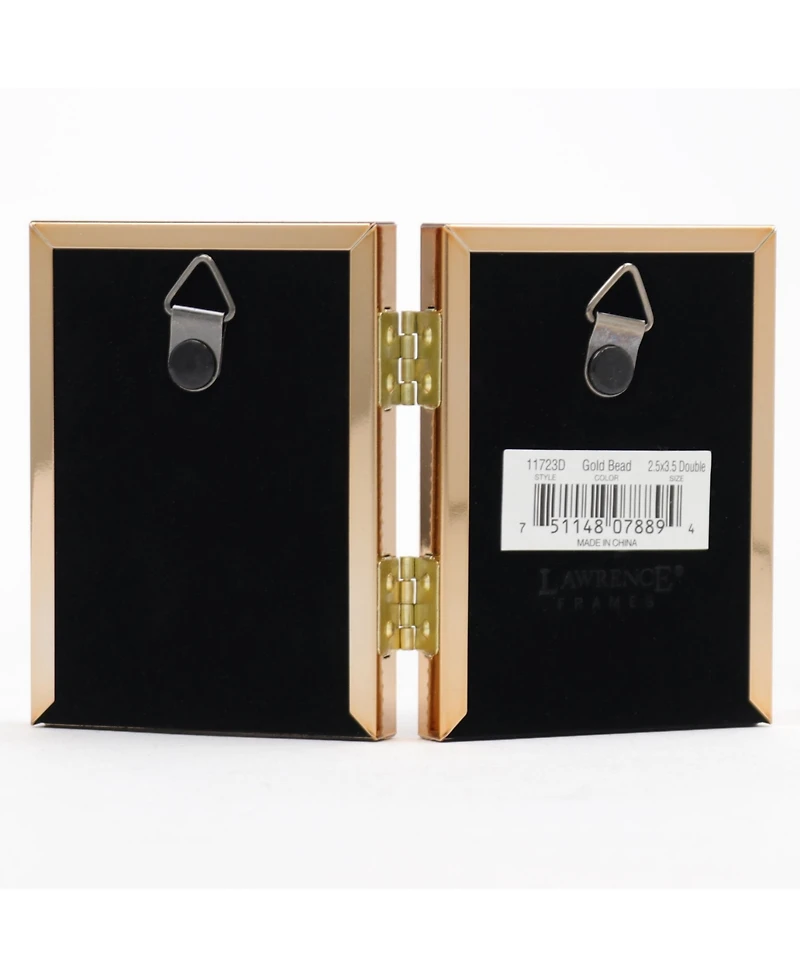 Polished Metal Hinged Double Picture Frame - Bead Border Design