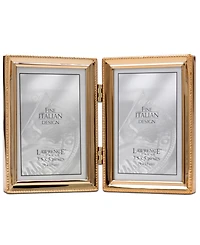Polished Metal Hinged Double Picture Frame - Bead Border Design, 3.5" x 5"