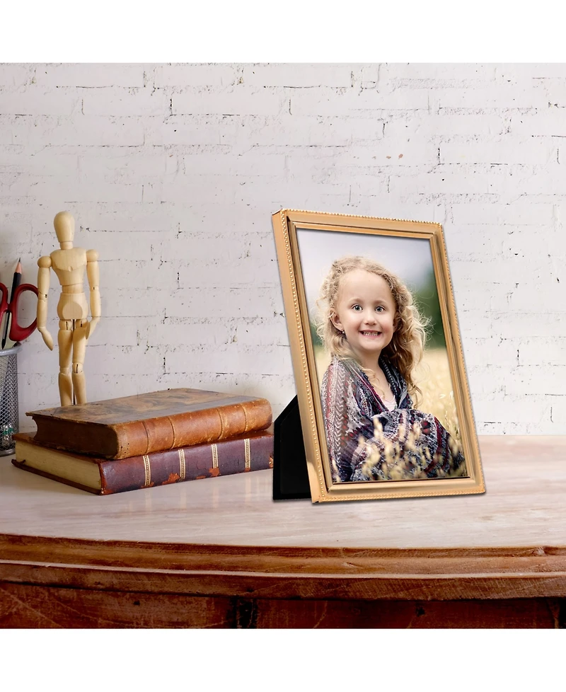 Polished Metal Picture Frame - Bead Border Design, 5" x 7"