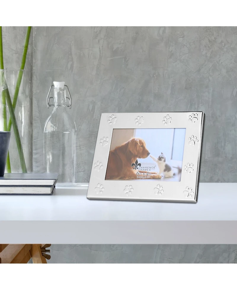 Metal Dog or Cat Picture Frame - Paw Print Pet Design, 4" x 6"
