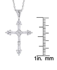 Cubic Zirconia Cross Pendant 18" Necklace in Silver Plate or Gold Plate