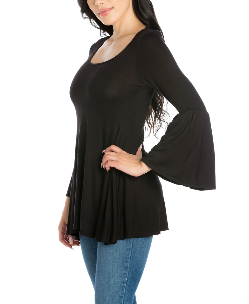 Women's Long Bell Sleeve Flared Tunic Top