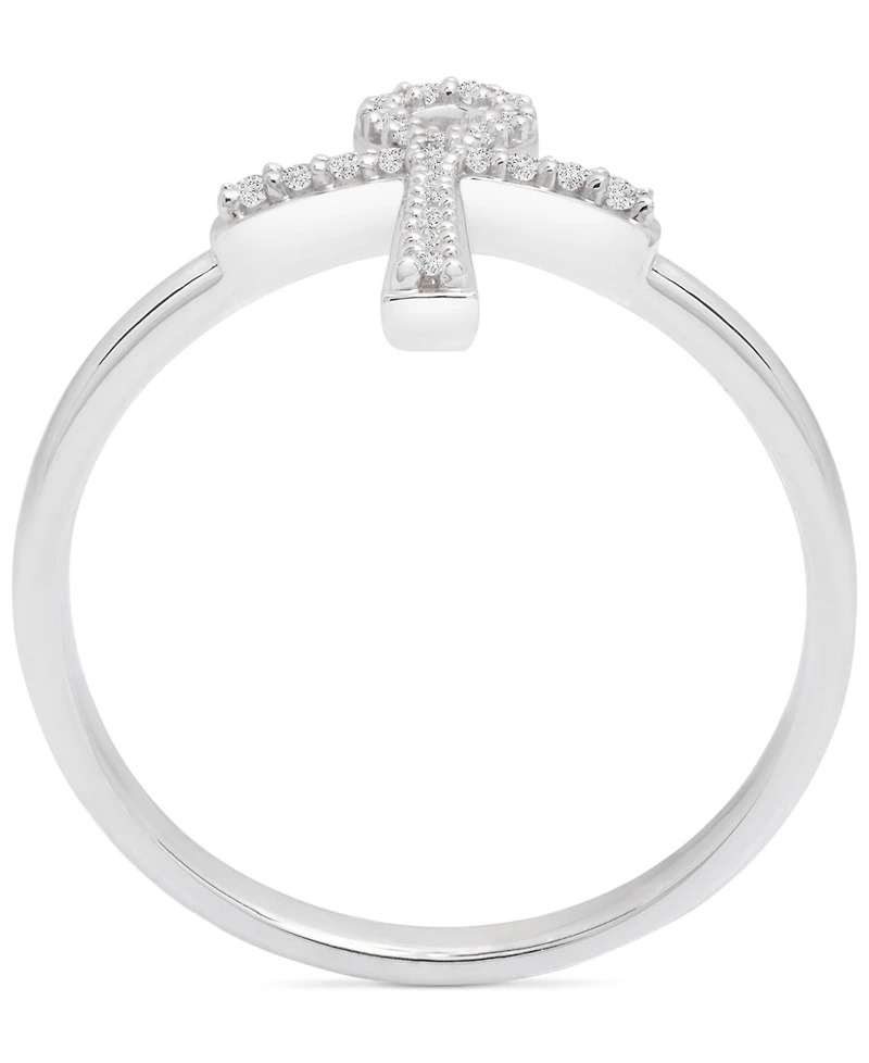 Wrapped Diamond Ankh Cross Ring (1/10 ct. t.w.) in 14k White Gold, Created for Macy's