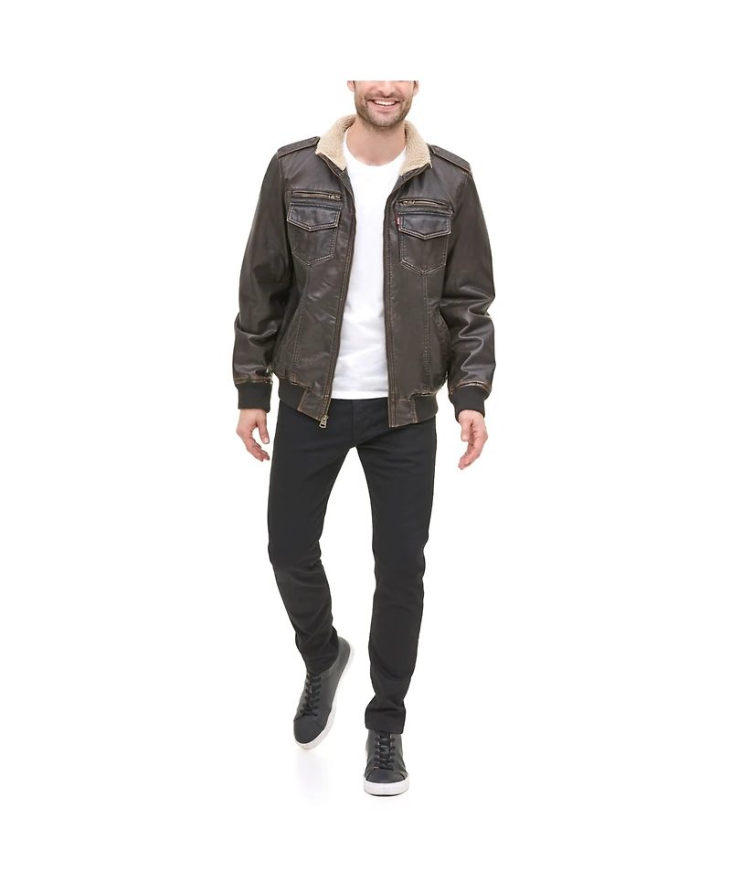 Levi's Men's Sherpa Lined Faux Leather Aviator Bomber