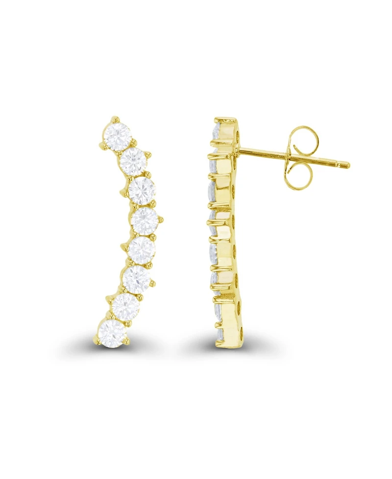 Cubic Zirconia Pave Curved Ear Climbers in Sterling Silver (Also in 14k Gold Over Silver)