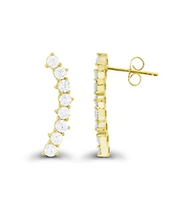 Cubic Zirconia Pave Curved Ear Climbers in Sterling Silver (Also in 14k Gold Over Silver)