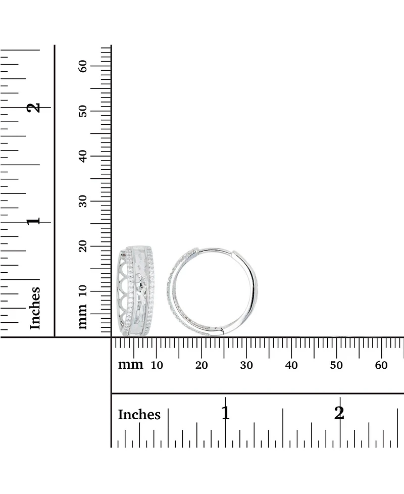 Macy's Cubic Zirconia Rhodium Plated Pave Hammered Hoop Earrings