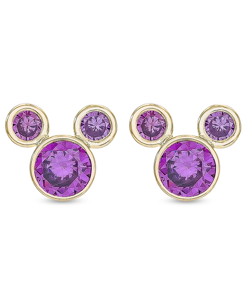 Disney Children's Cubic Zirconia Birthstone Mickey Mouse Stud Earrings 14k Gold