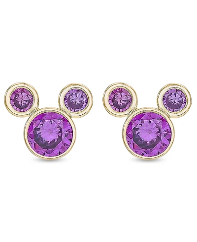 Disney Children's Cubic Zirconia Birthstone Mickey Mouse Stud Earrings 14k Gold