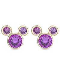 Disney Children's Cubic Zirconia Birthstone Mickey Mouse Stud Earrings 14k Gold