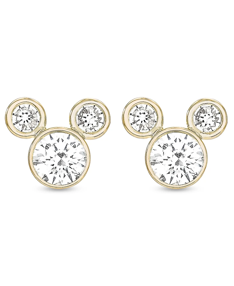 Disney Children's Cubic Zirconia Birthstone Mickey Mouse Stud Earrings 14k Gold