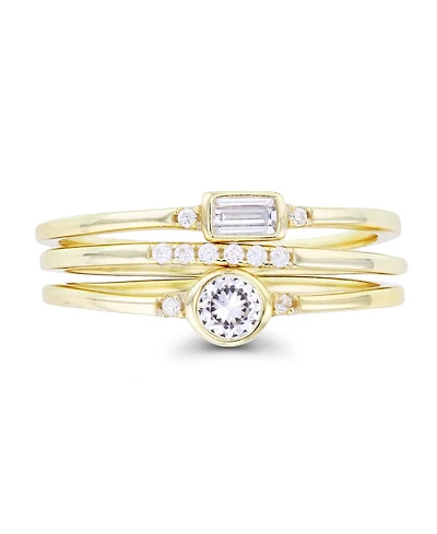 Cubic Zirconia Round and Baguette Faux Stacked Ring