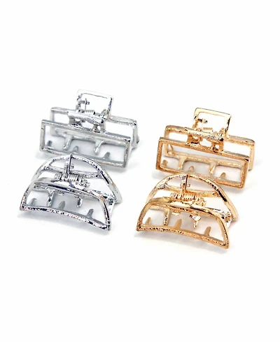 Soho Style Modern Metal Rectangular Hair Jaw Mini Metal Moon Hair Jaw, Set of 4