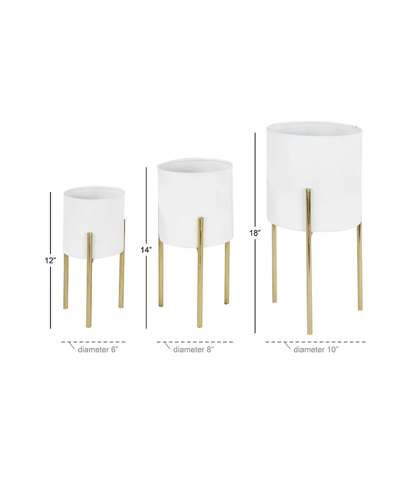 Contemporary Style Large Round Metal Planters in Stands, Set of 3