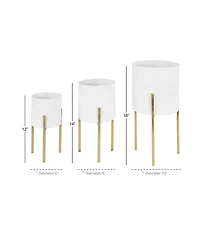 Contemporary Style Large Round Metal Planters in Stands, Set of 3