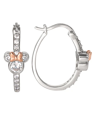 Minnie Mouse Cz Hoop Earrings in Sterling Silver and 18K Rose Gold Over Silver