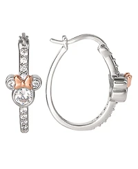Minnie Mouse Cz Hoop Earrings in Sterling Silver and 18K Rose Gold Over Silver