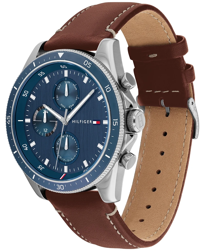 Tommy Hilfiger Men's Chronograph Brown Leather Strap Watch 44mm