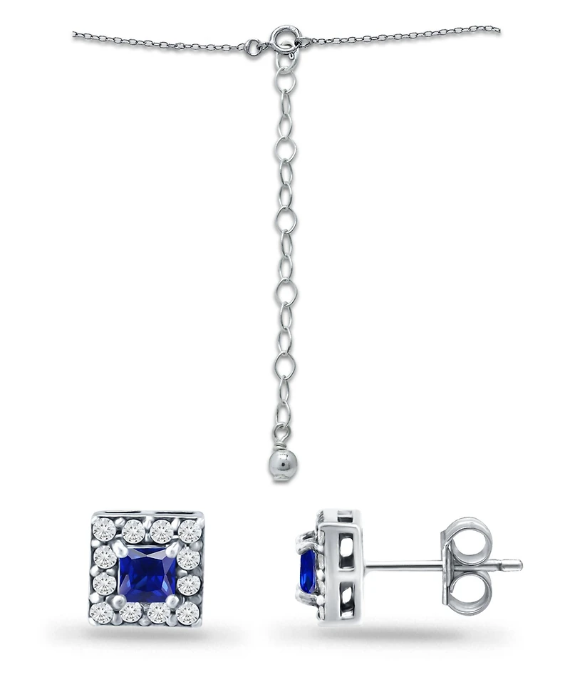 Giani Bernini Simulated Blue Sapphire and Cubic Zirconia Halo Square Pendant and Earring Set, 3 Piece
