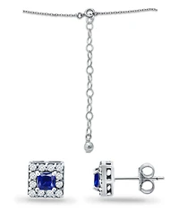 Giani Bernini Simulated Blue Sapphire and Cubic Zirconia Halo Square Pendant and Earring Set, 3 Piece