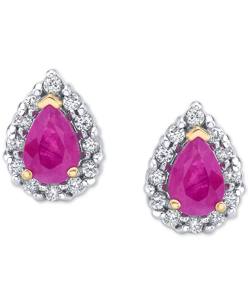 Ruby (1 ct. t.w.) & Diamond (1/4 ct. t.w.) Teardrop Stud Earrings in 14k Gold