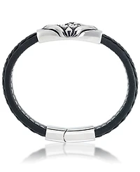 Andrew Charles by Andy Hilfiger Men's Black Leather Skull Bracelet in Stainless Steel