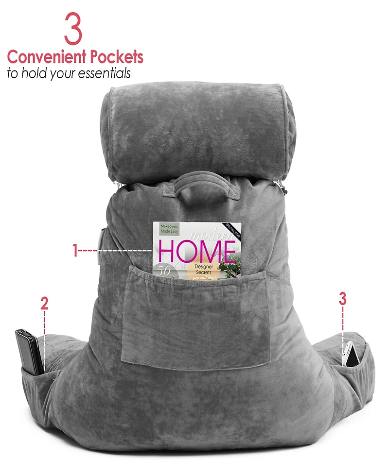 Nestl Soft Velour Cover Reading Backrest Pillow Set, Extra Large