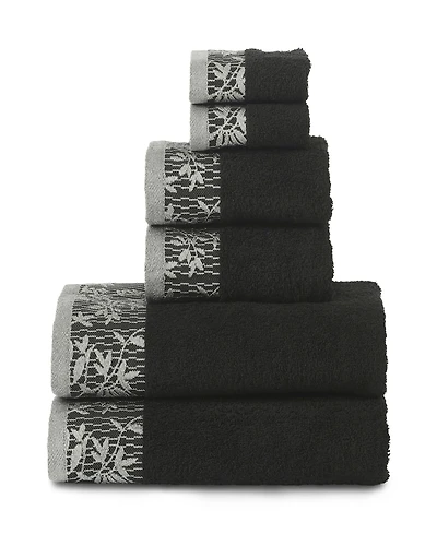 Superior Wisteria Floral Embroidered Jacquard Border Cotton 6 Piece Bath Towel Set
