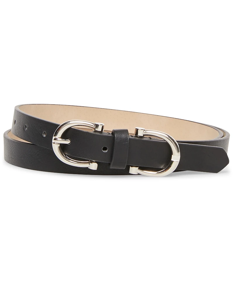 Steve Madden Women's Black & Cognac Faux Leather 2 Piece Belt Set