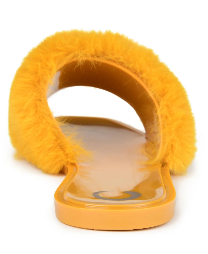 Journee Collection Women's Dusk Faux Fur Band Slide Sandals