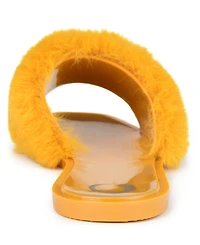 Journee Collection Women's Dusk Faux Fur Band Slide Sandals