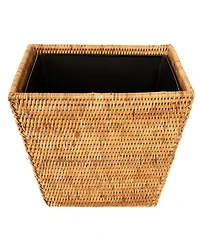 Artifacts Trading Company Rattan Rectangular Tapered Waste Basket with Metal Liner