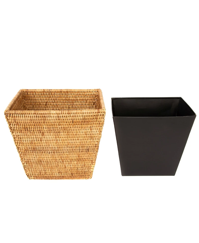 Artifacts Trading Company Rattan Rectangular Tapered Waste Basket with Metal Liner