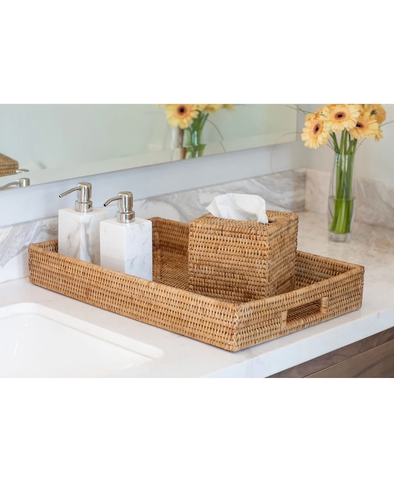 Artifacts Trading Company Rattan Rectangular Tray With Cutout Handles