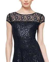 Sl Fashions Sequined Lace Midi Dress