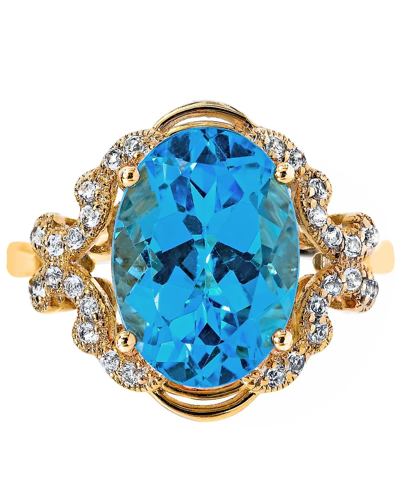Blue Topaz (7 ct. t.w) Oval Ring 14K Gold Plated Sterling Silver