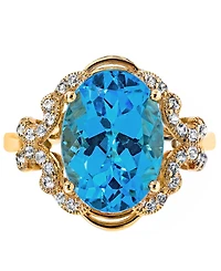 Blue Topaz (7 ct. t.w) Oval Ring 14K Gold Plated Sterling Silver