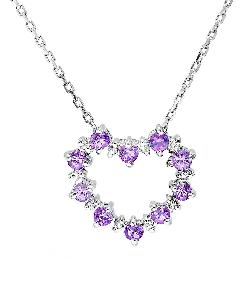 Amethyst (1/2 ct.t.w.) and White Topaz (1/5 ct.t.w.) Heart Pendant Necklace in Sterling Silver