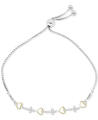 Diamond Heart & Cross Bolo Bracelet (1/6 ct. t.w.) in Sterling Silver & Gold-Plated Sterling Silver