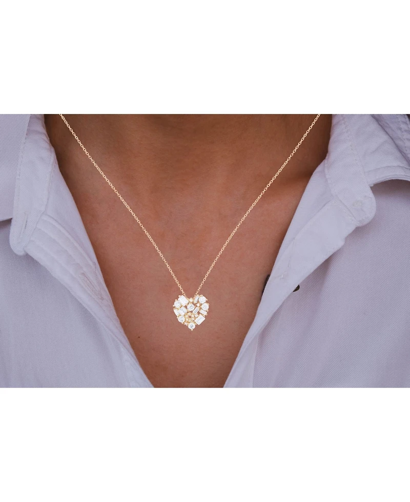 Cubic Zirconia Scattered Cluster Heart 18" Pendant Necklace in Sterling Silver (Also in 14k Gold Over Silver or14k Rose Gold Over Silver)