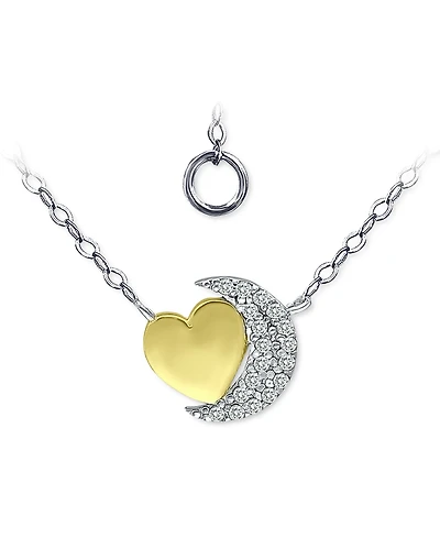 Giani Bernini Cubic Zirconia Crescent Moon & Heart 16" Pendant Necklace Sterling Silver 18k Gold-Plate, Created for Macy's (Also Silv