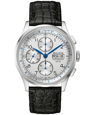 Bulova Men's Swiss Automatic Chronograph Joseph Bulova Black Leather Strap Watch 42mm