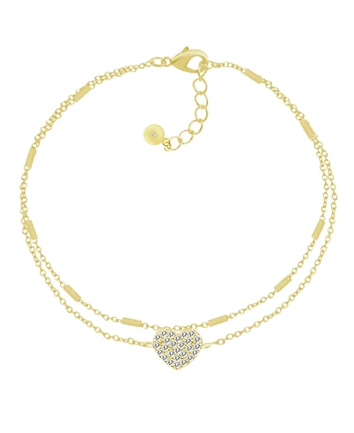 And Now This Double Row Clear Cubic Zirconia Heart Anklet in Silver Plate