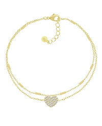 And Now This Double Row Clear Cubic Zirconia Heart Anklet in Silver Plate
