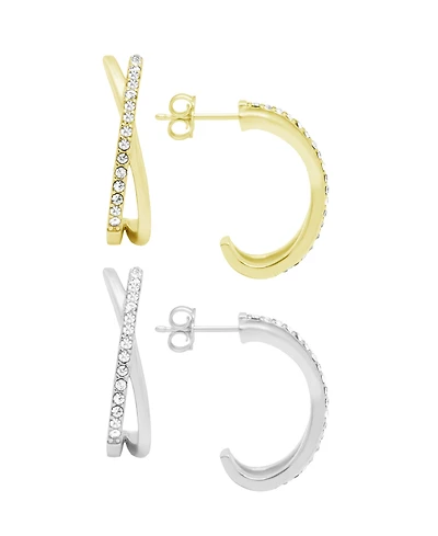 And Now This Clear Crystal Criss Cross Hoop Set in Silver Plate and Gold Plate