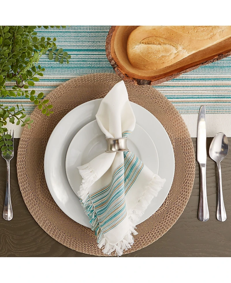 Design Imports Fringed Stripe Table Toppers, 20" x 20", Set of 6